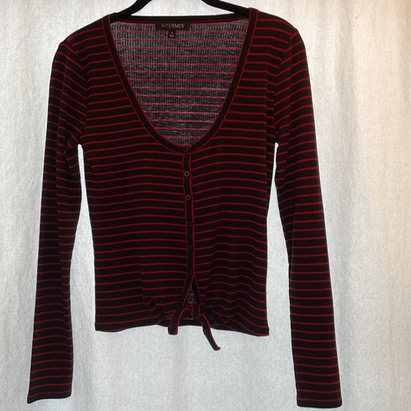 Striped Ribbed Intermix Button Front Top - Picture 4 of 6